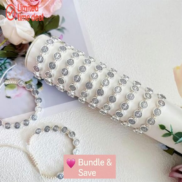 Saint Benedict Rosary Bracelets Set of 12 Natural String Catholic Devotional - Picture 4 of 7